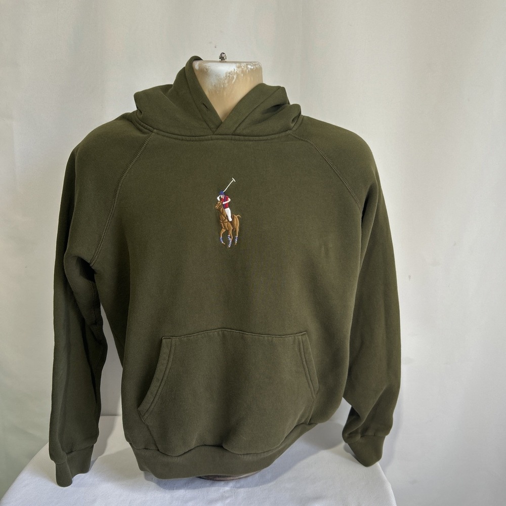 Polo Ralph Lauren Hoodie Youth Sz XL Green Pony Logo Pullover No Hood Strap **